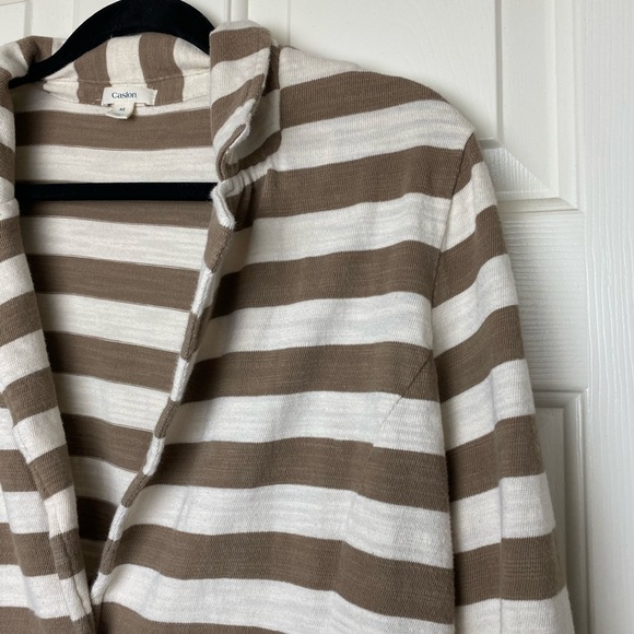 Caslon Blazer Jacket Cotton Stripe Brown Ivory XL - Picture 3 of 7